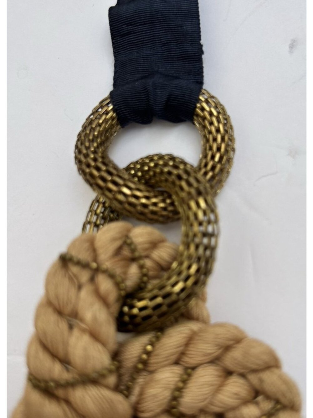Piazza Sempione Beige Woven Rope Statement Necklace Tie Back Bib Chunky Boho - Picture 5 of 9